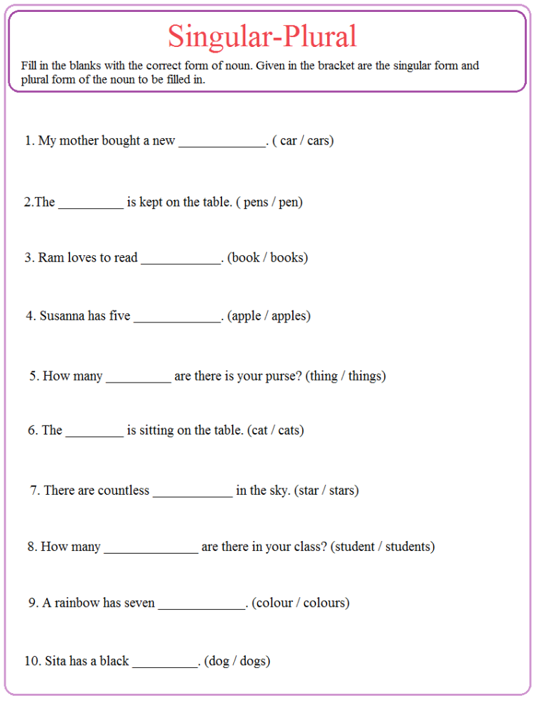 Noun Worksheet For Class 1 English Grammar