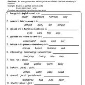 5th Grade Analogies Worksheet With Answer Key