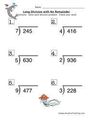 Long Division Worksheets Grade 4 No Remainders