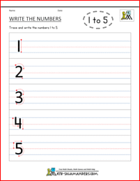 Number Writing Practice Sheets 1-5