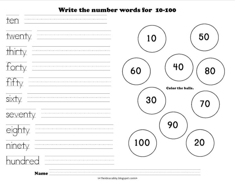 Number Writing Practice 1-100