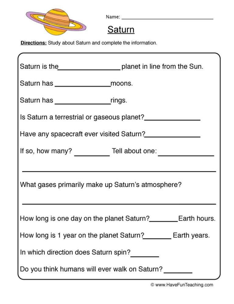 6th Grade Solar System Worksheets Pdf