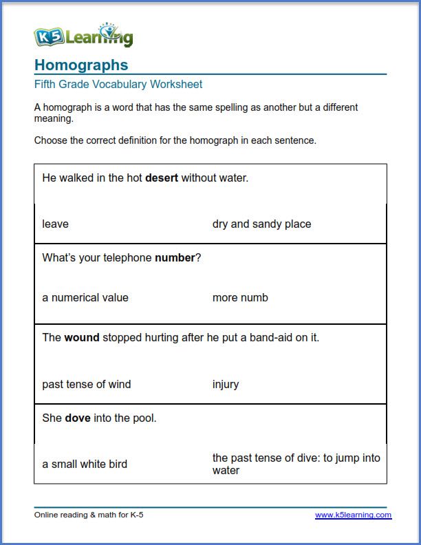 5th Grade Printable English Worksheets