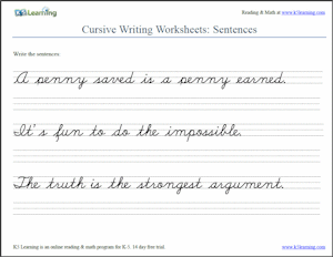 Printable Cursive Sentences Practice Sheets