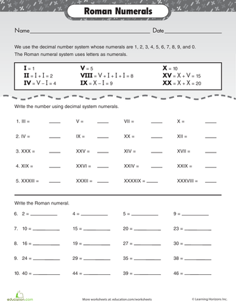 Roman Numerals Worksheet Pdf With Answers