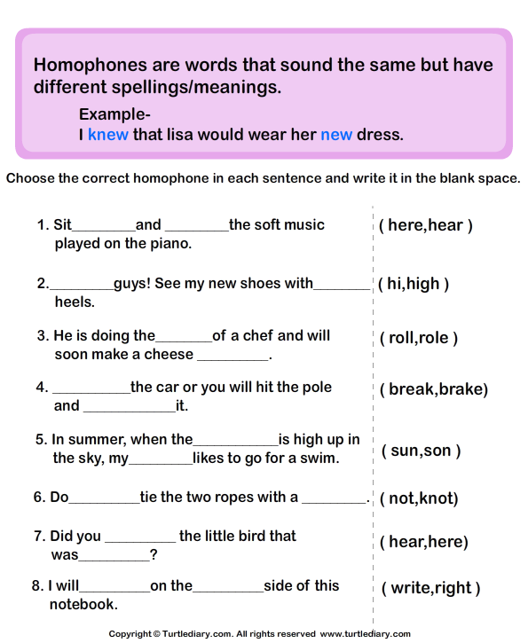 Homonyms Homophones Worksheets With Answers