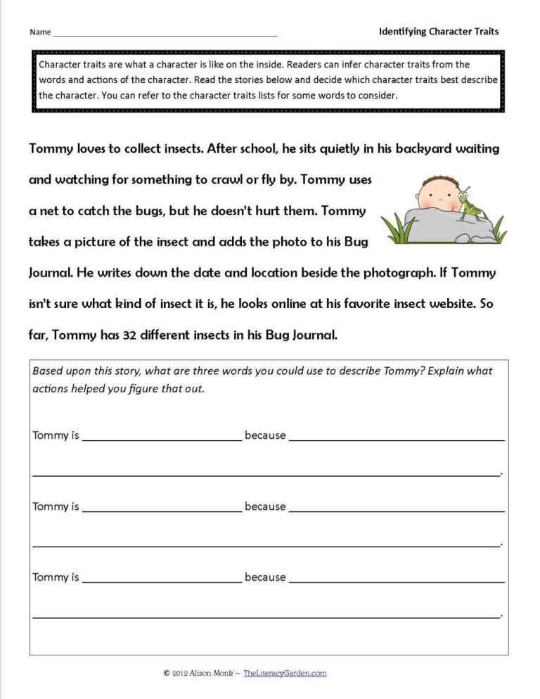 Character Traits Worksheet 5th Grade Pdf