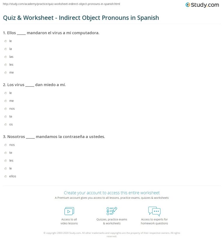 Worksheet 4.8 Indirect Object Pronouns Answer Key