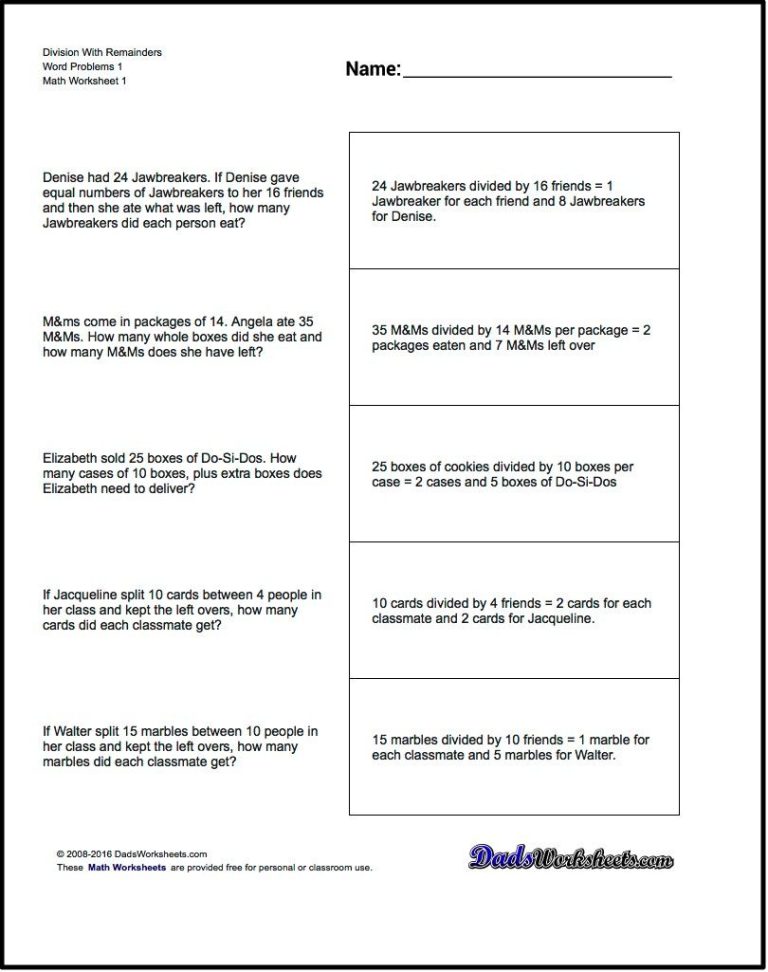 Division Word Problems With Remainders Grade 5