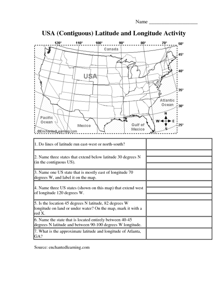 Latitude And Longitude Worksheets