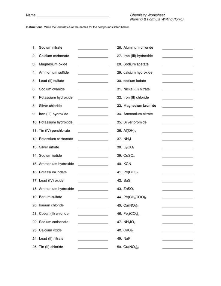 Chemistry Worksheet