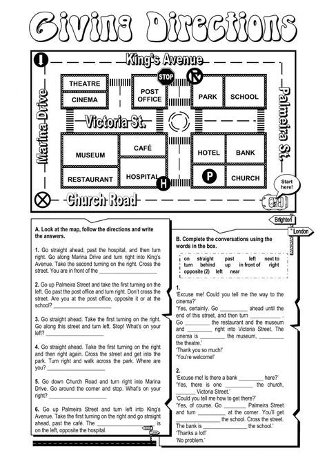 Esl Giving Directions Worksheet Pdf