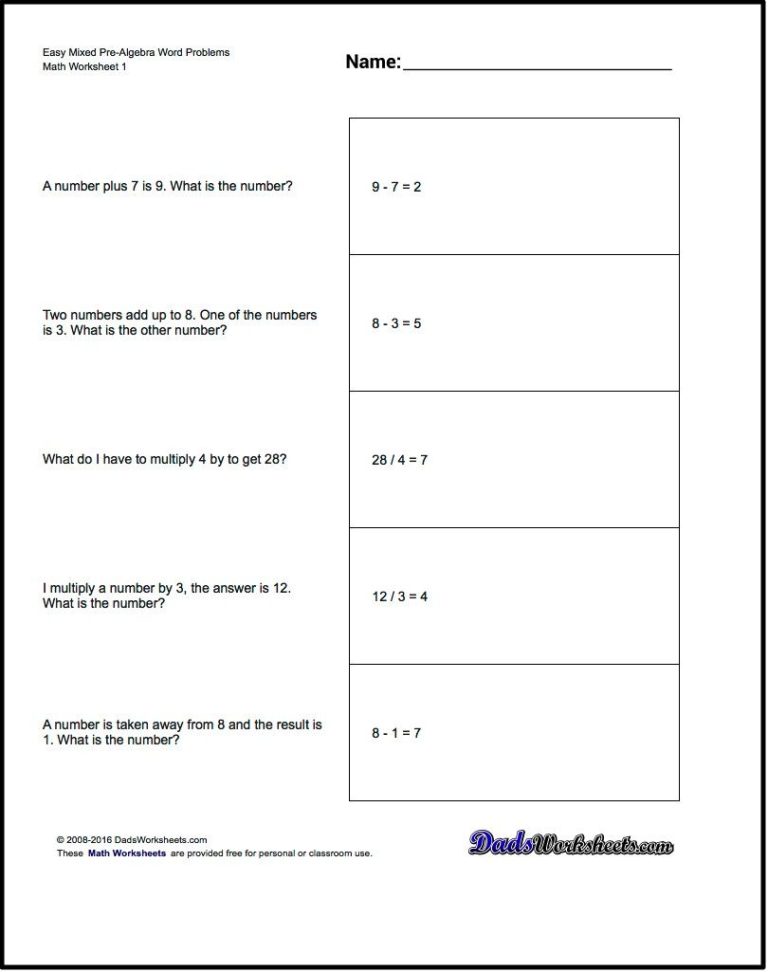 Algebra Word Problems Worksheet