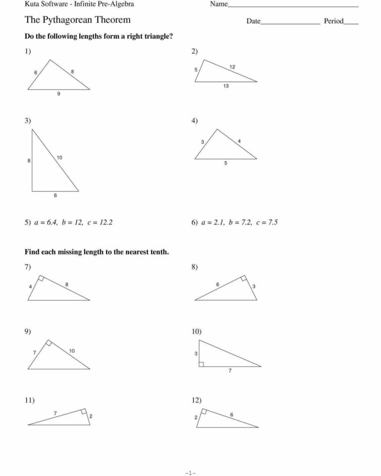 Pythagorean Theorem Worksheet Kuta