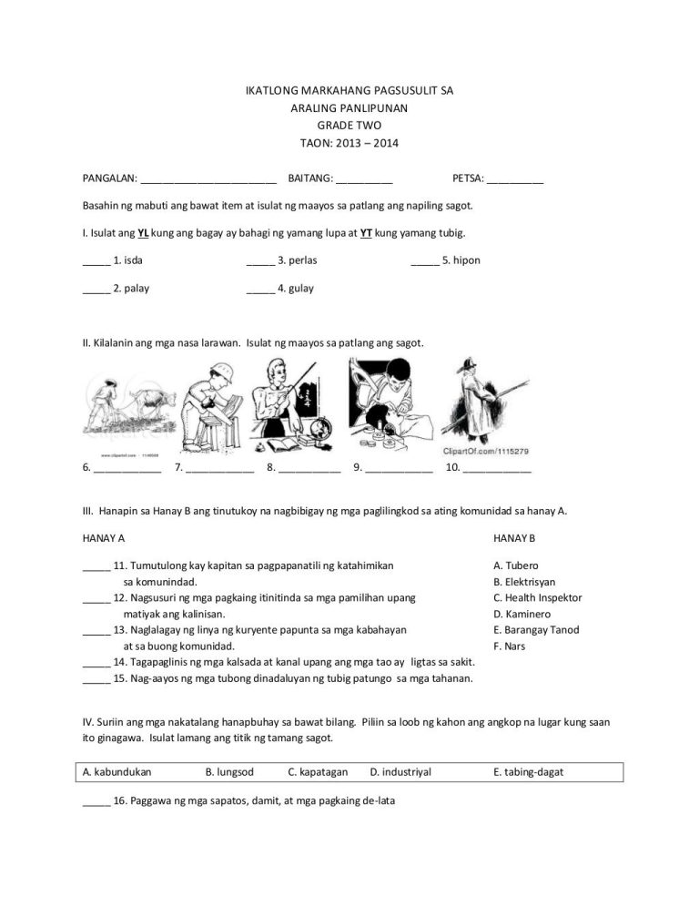 Printable Araling Panlipunan Grade 2 Worksheets