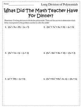 Polynomial Long Division Worksheet