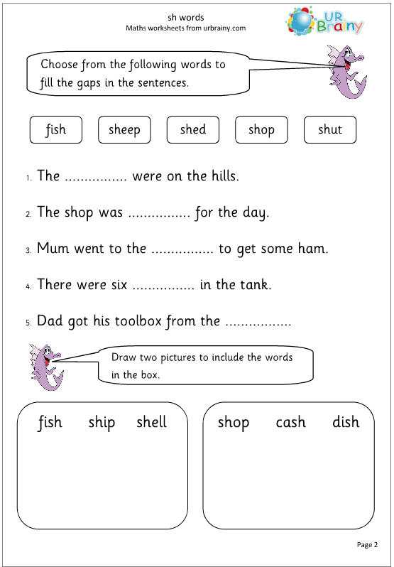 Sh Words Worksheet For Grade 1