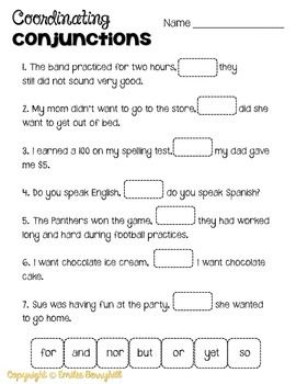 Conjunction Worksheets With Answers Pdf