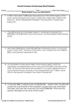 Percentage Increase And Decrease Worksheet