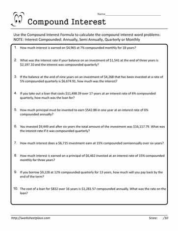 Compound Interest Worksheet