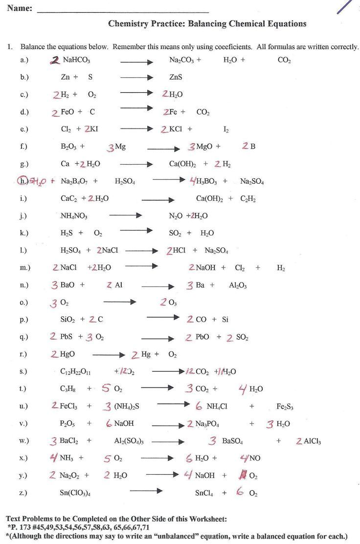 Writing Chemical Equations Worksheet