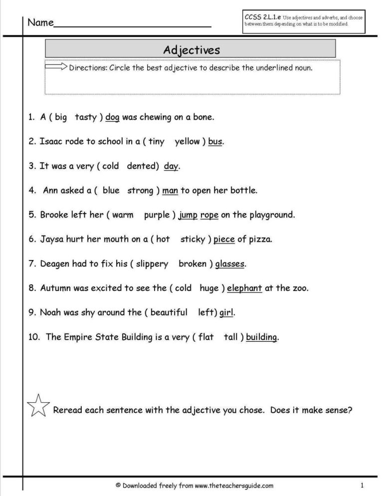 English Worksheets For Grade 2