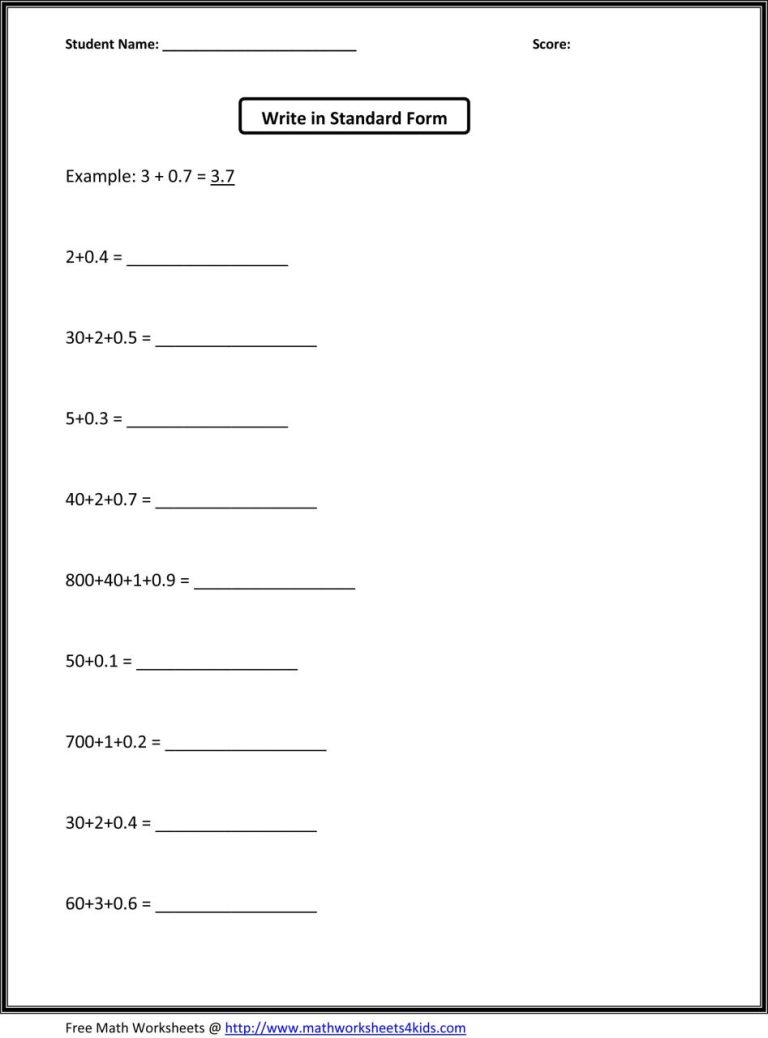 Standard Form Worksheet