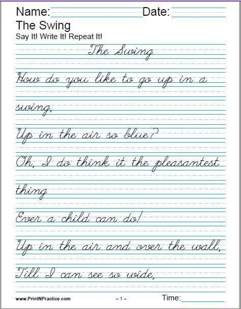 Cursive Writing Practice Sheets