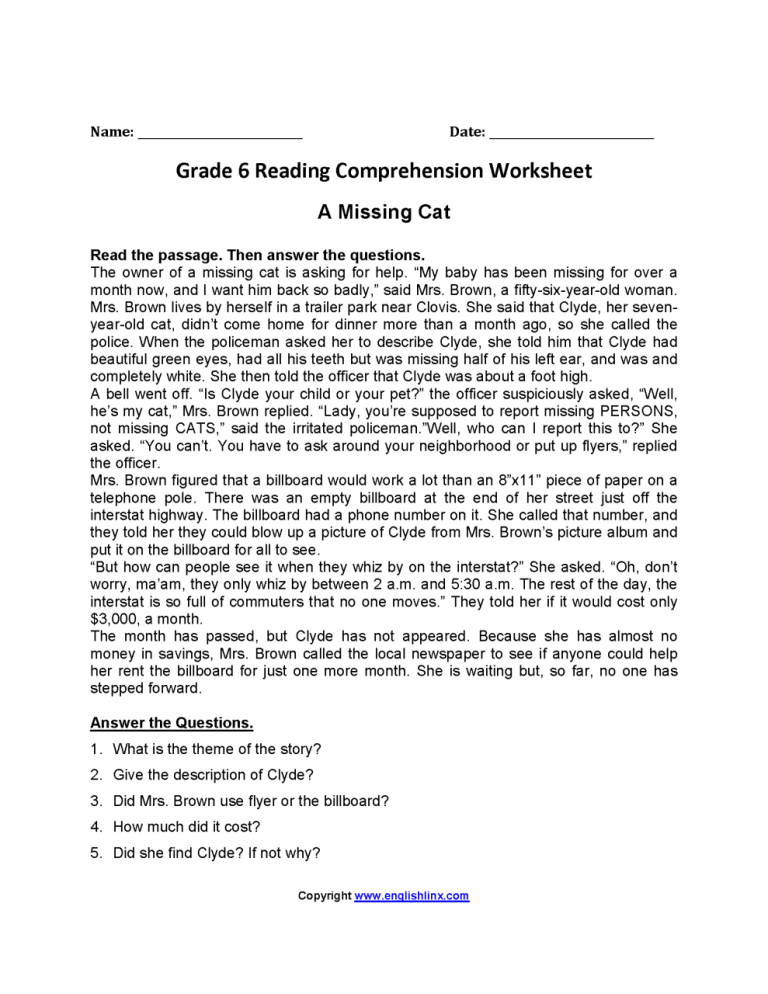 Year 6 Reading Comprehension