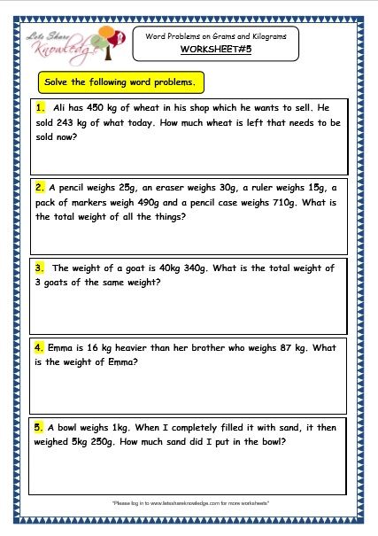 3rd Grade Math Worksheets Word Problems