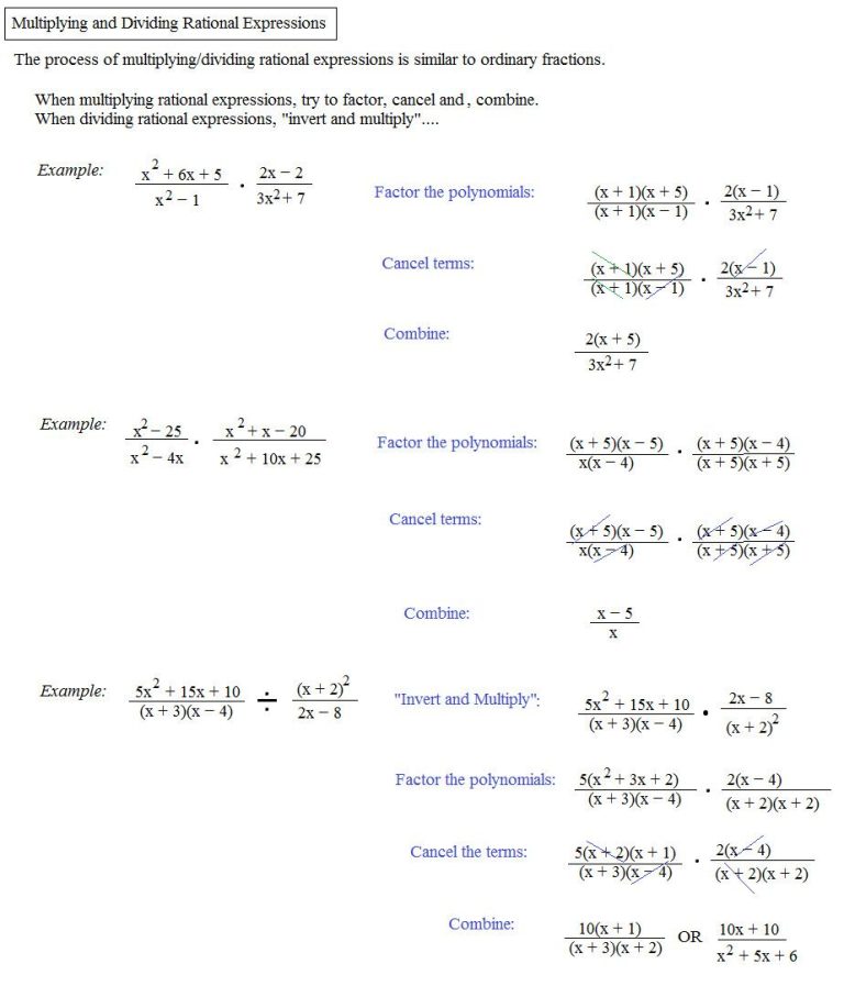 Multiplying And Dividing Rational Expressions Worksheet