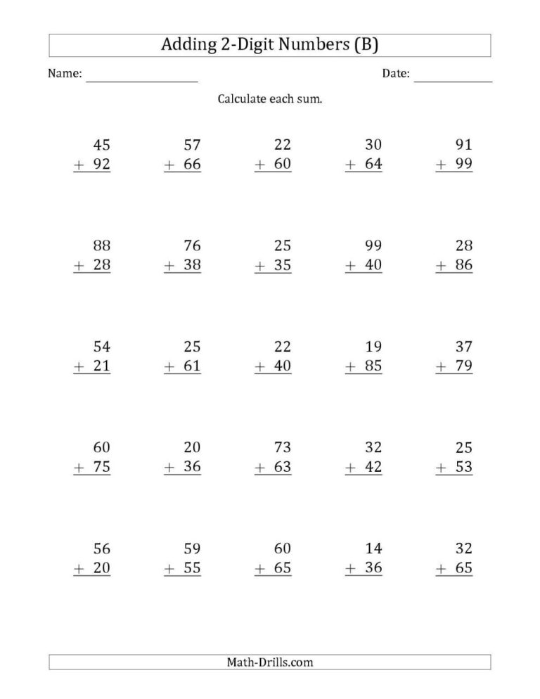 2 Digit Addition Worksheets