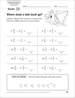 Subtracting Mixed Numbers Worksheet