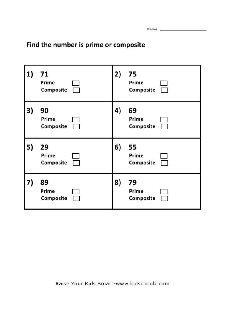 Prime And Composite Numbers Worksheet