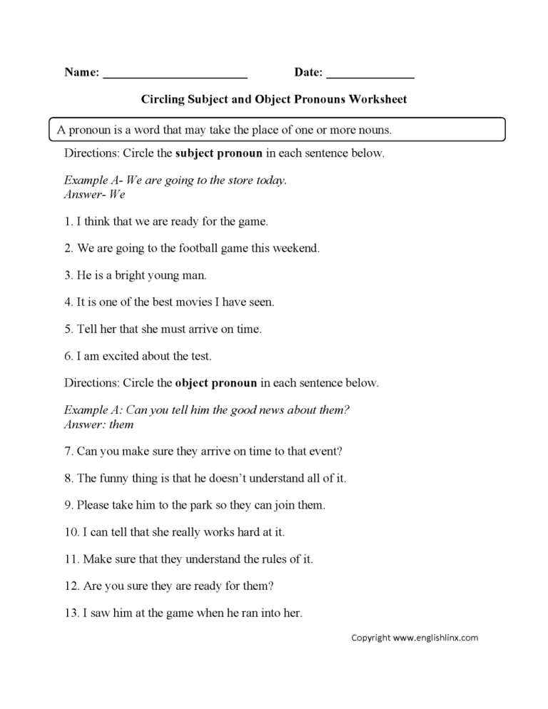 Object Pronouns Worksheet