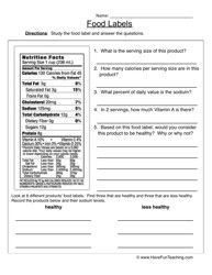 Food Labels Worksheet