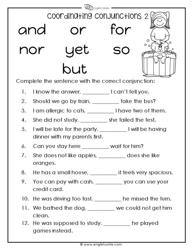 Coordinating Conjunction Worksheet