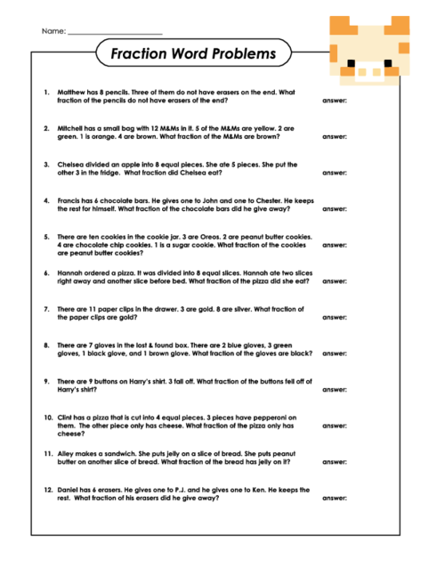 Fraction Word Problems Worksheets