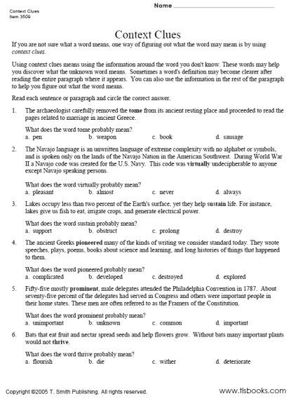 Types Of Context Clues Worksheet