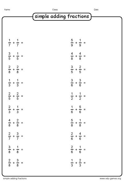 Adding Fractions Worksheets