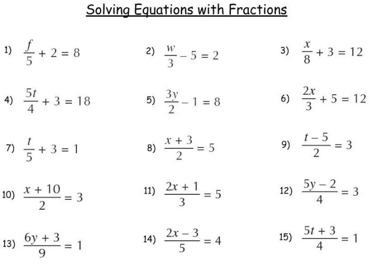 Solving Equations With Fractions Worksheet