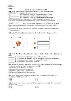 Basic Atomic Structure Worksheet