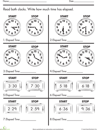 Elapsed Time Worksheets