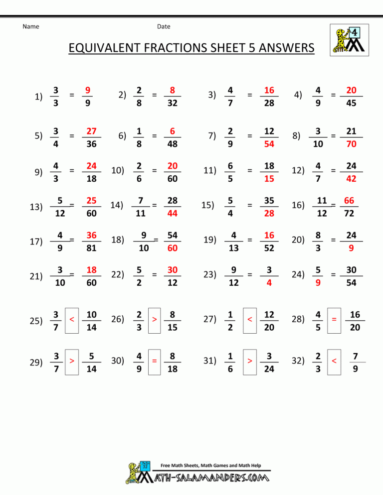 Fractions Worksheets Grade 4