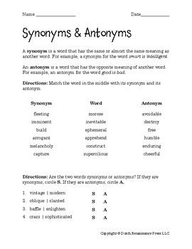 Synonyms Worksheet For Grade 3 Pdf