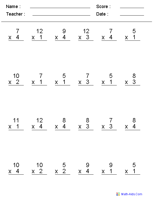 Simple Multiplication Worksheets