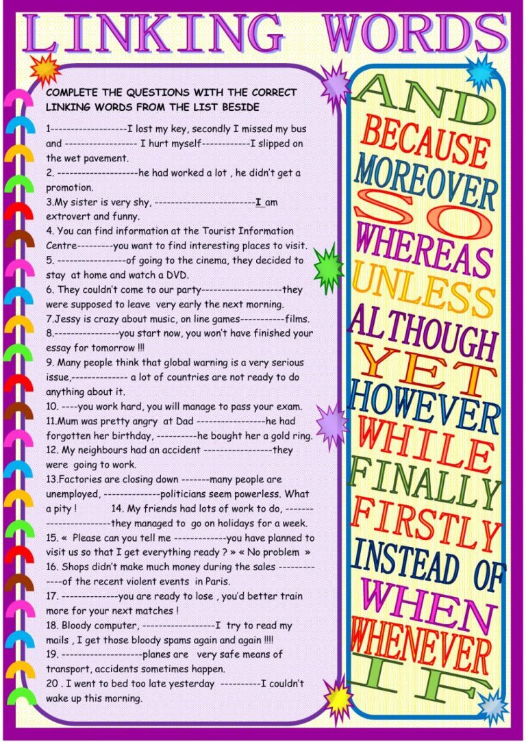 Linking Words Worksheet