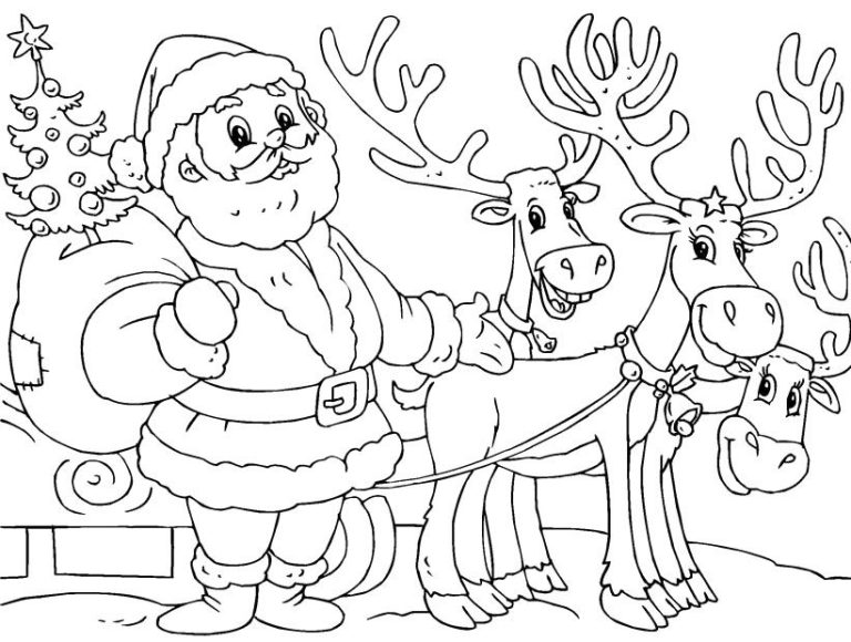 Santa And Reindeer Coloring Pages