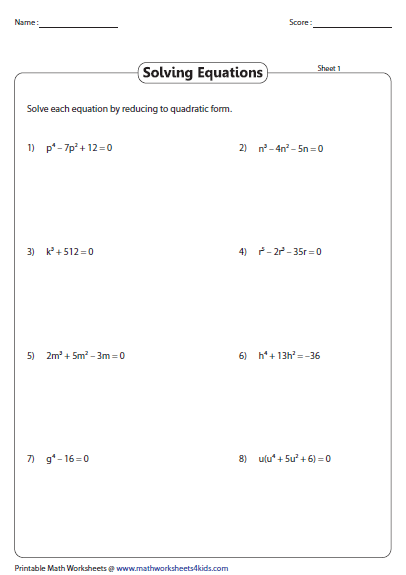 Solving Quadratic Equations By Factoring Worksheet