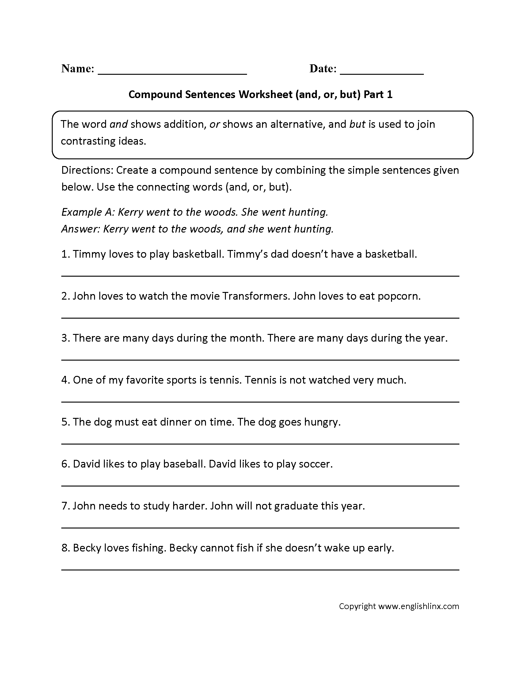 Compound Sentences Worksheet